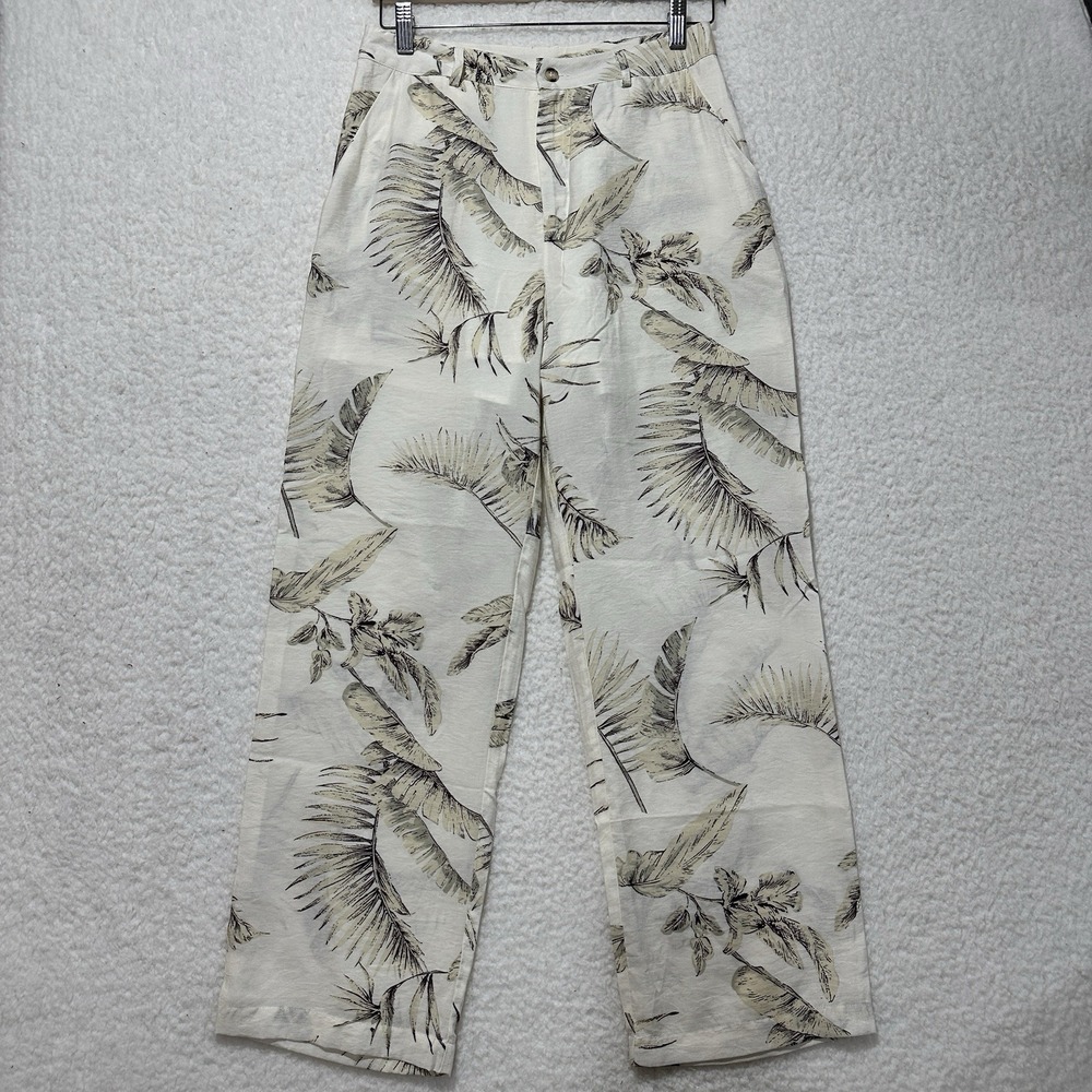 Mystree Women's Ivory Lined Tropical Leaf‎ Pattern Pants Size Small